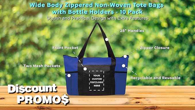 DISCOUNT PROMOS 10 Zippered Non-Woven Tote Bags Set - Image 3
