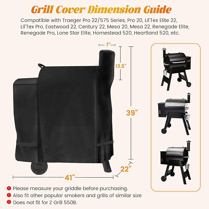 Grill Cover for Traeger Pro 575 22 Lil' Tex Elite Wood Pellet Smoker - Image 3