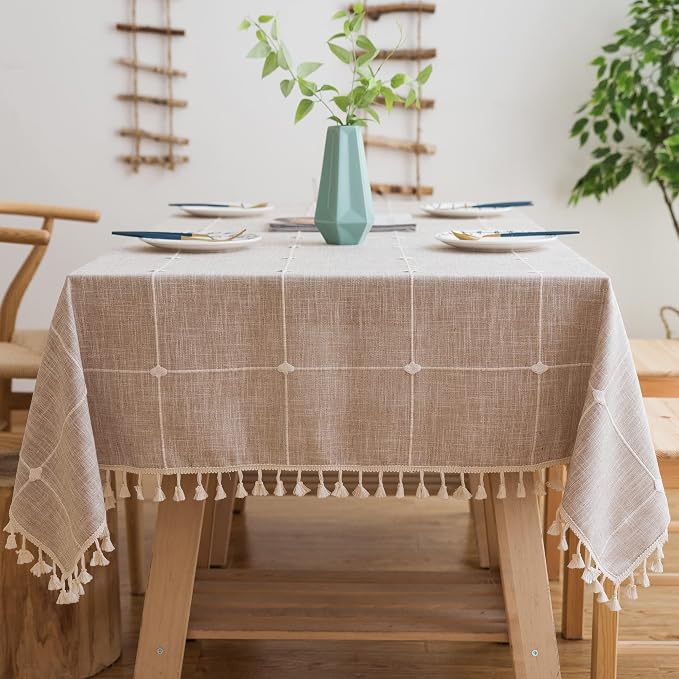 Pahajim Rustic Linen Tablecloth Cotton Rectangle Table Cloth by Pahajim