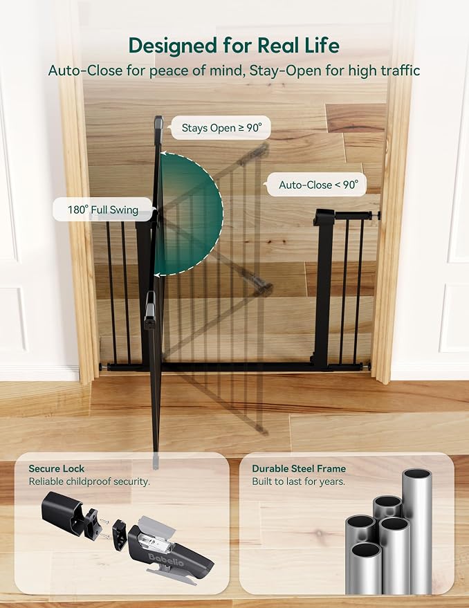 Babelio Baby Gate for Doorways and Stairs, 26-40" Auto Close Dog Gate, - Image 6