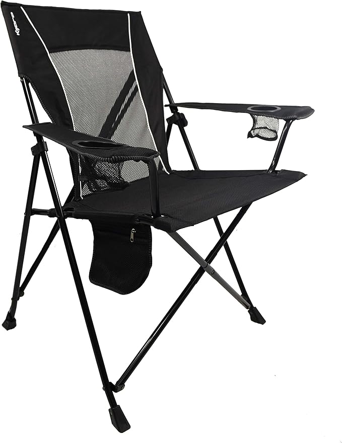 Folding Camp Chair, Black with Dual Lock, Polyester and Mesh