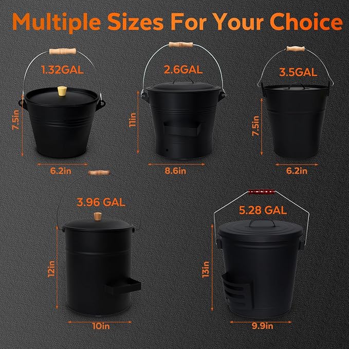 4 Gallon Ash Bucket with Lid and Shovel, Metal Fireplace Ash Bucket with Broom - Image 9