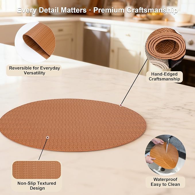 Round Faux Leather Placemats Set of 4 – 13 Inch Vinyl Table Mats, Heat Resistant - Image 5