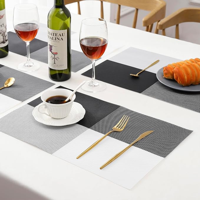 Leetaltree Gray with White Grid Pattern Placemats Set of 4 - Image 8