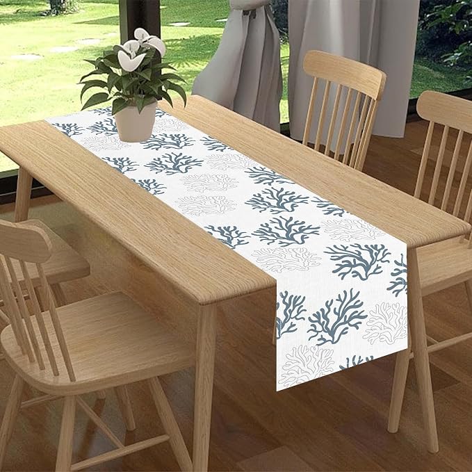 Coastal Table Runner, Summer Seasonal Beach Coral Nautical Tropical Ocean - Image 2