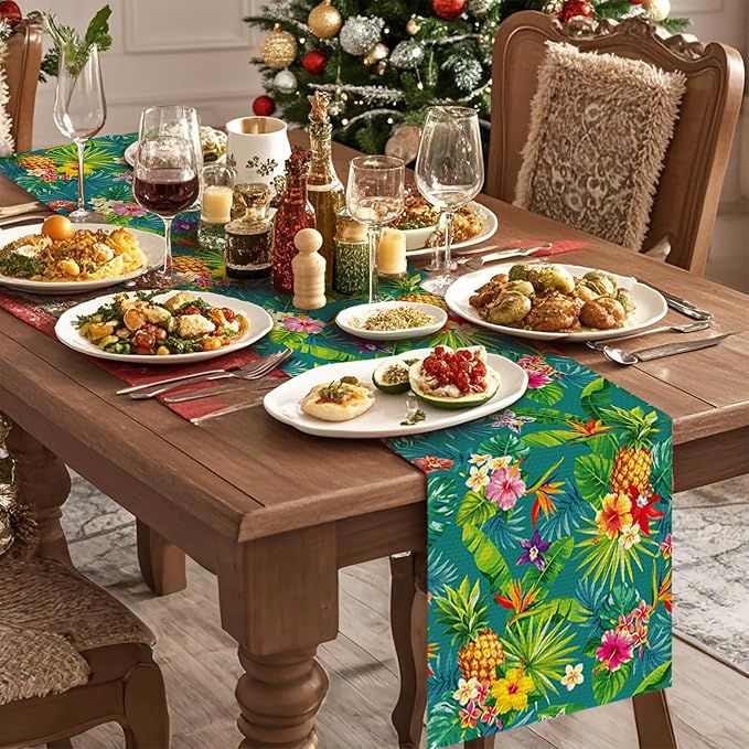 Tropical Pineapple Table Runner Burlap Kitchen Dining Linen Table Decoration - Image 3