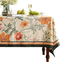 French Tablecloth for Rectangle Table, Linen Orange Floral Wrinkle Resistant by bilingaier
