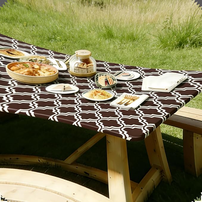 Rectangle Picnic Table Cloth, Elastic Waterproof Fitted Vinyl Tablecloths - Image 8