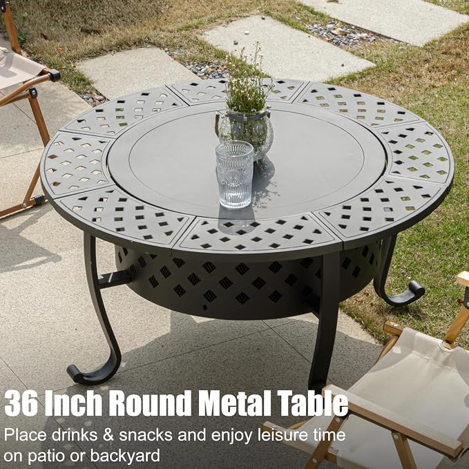 36 Inch Fire Pit with 2 BBQ Grills, Wood Burning Fire Pits - Image 2