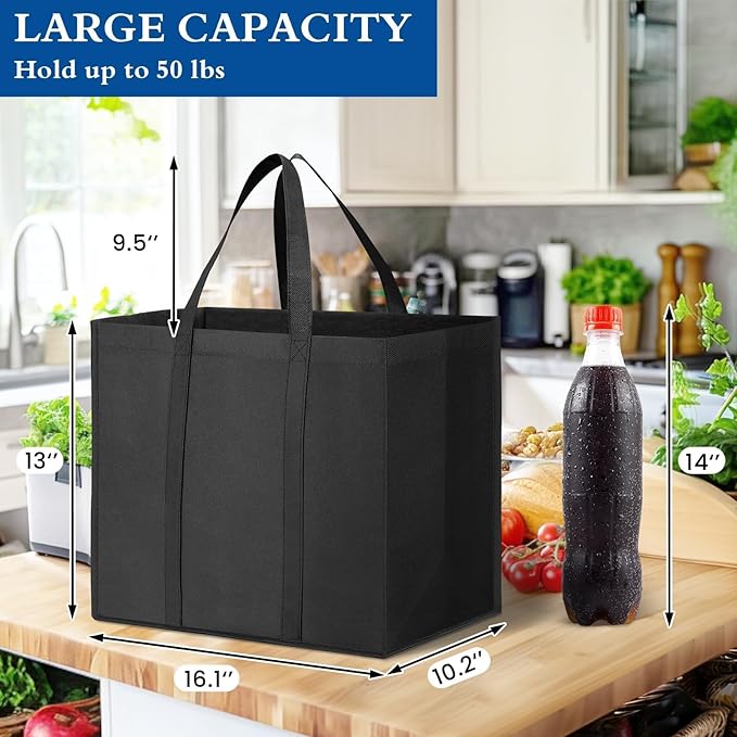 WISELIFE Reusable Grocery Shopping Bags 10 Pack Large Foldable Tote Bags Bulk - Image 2