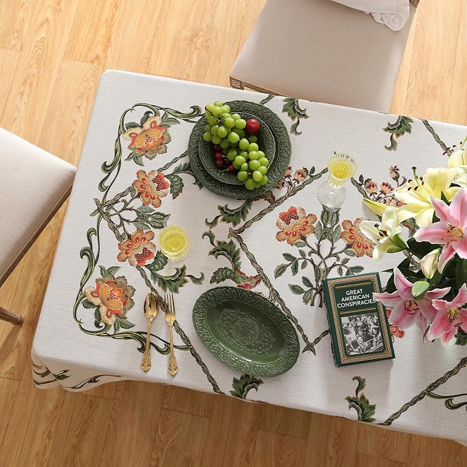patdrea Designer Linen Square Tablecloth, Vintage French Floral Tablecloths - Image 7
