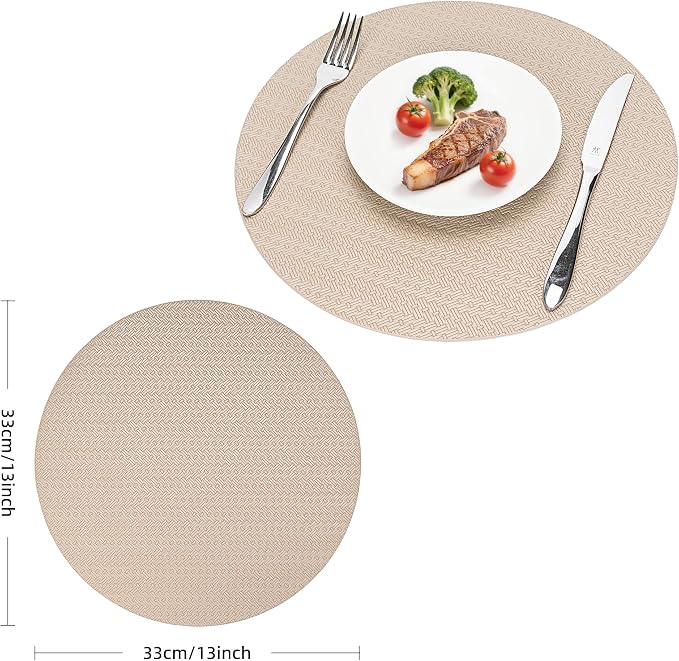 Round Faux Leather Placemats Set of 4 – 13 Inch Vinyl Table Mats, Heat Resistant - Image 7