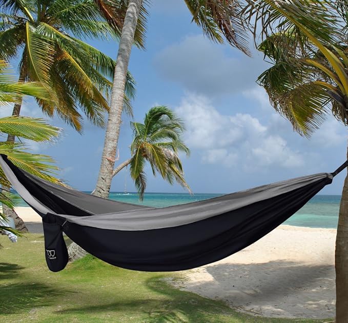 Hammock for Two: XL Double Camping Hammock in Black and Gray