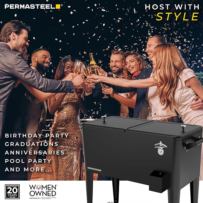 Permasteel 80 Quart Party Cooler, Rolling Ice Chest - Image 5