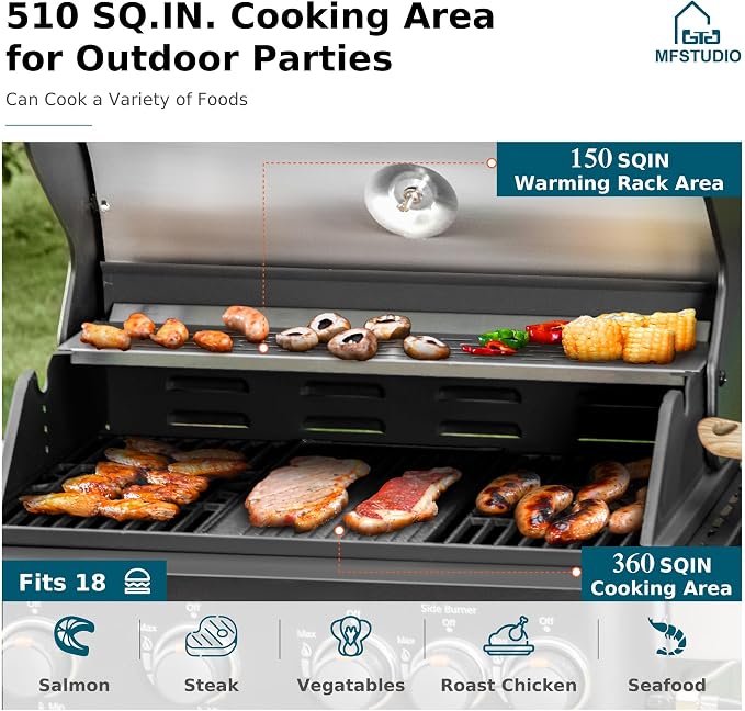 MFSTUDIO 4 Burners Propane Gas Grill and Griddle Combo - Image 4