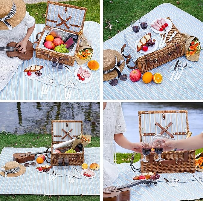 Picnic Basket Set for 2 Persons, Willow Hamper - Image 2
