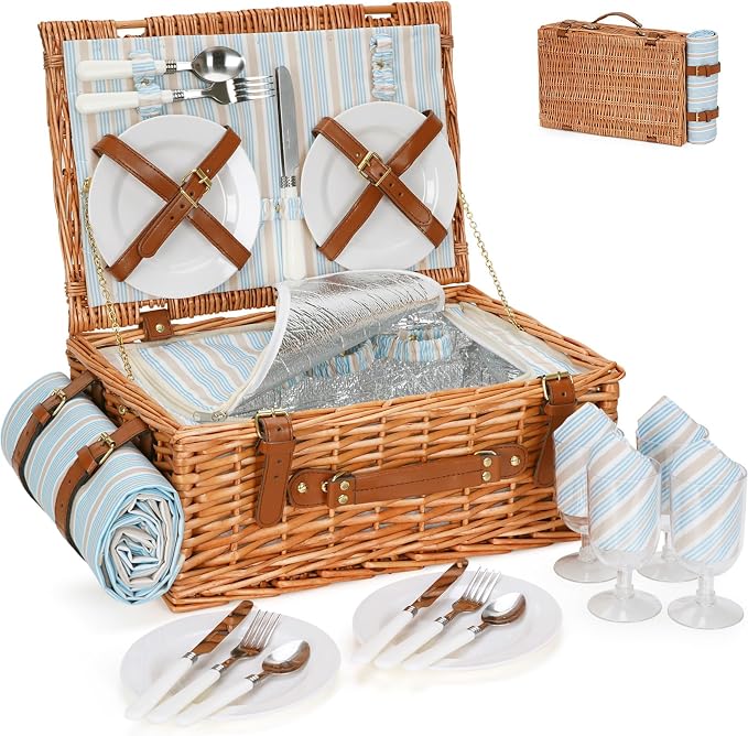 HappyPicnic Wicker Picnic Basket Set by OutdoorLivingPicnicItems