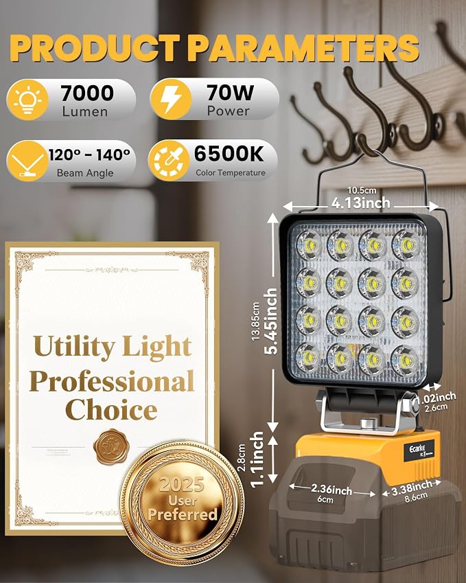 Ecarke 20V Cordless LED Work Light Compatible - Image 2