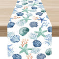 Nautical Table Runner, Summer Sea Coastal Starfish Seashells Coral Tropical by Unknown