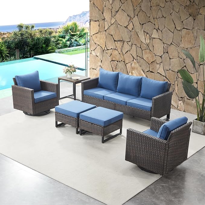 HUMMUH Outdoor Ottomans for Patio Set of 2 PE Wicker Outdoor Footstool - Image 5