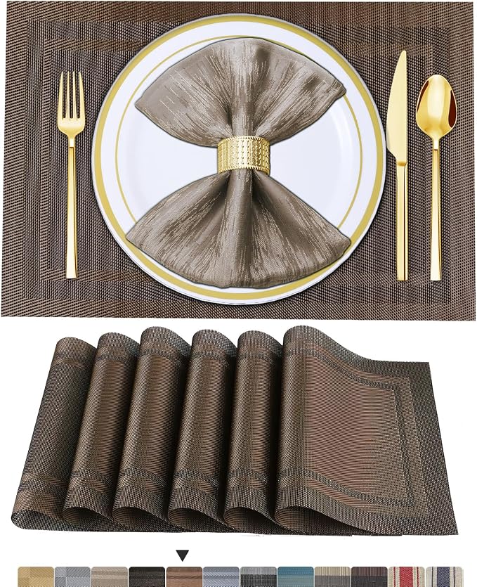 BETEAM Placemats Set of 12, Woven Vinyl Placemat by BETEAM