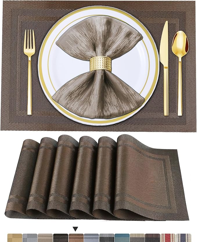 BETEAM Placemats Set of 6, Woven Vinyl Placemat by BETEAM