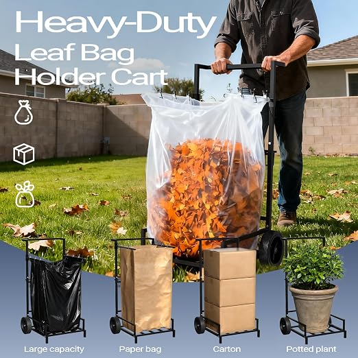 2-in-1 Leaf Bag Holder Cart & Hand Truck Dolly, Heavy Duty Garden Trash Bag - Image 5