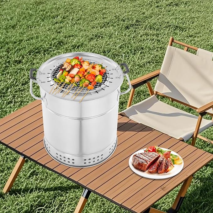 Barbecue Charcoal Barrel Grill, 28 Skewers Portable Stainless Charcoal BBQ - Image 7