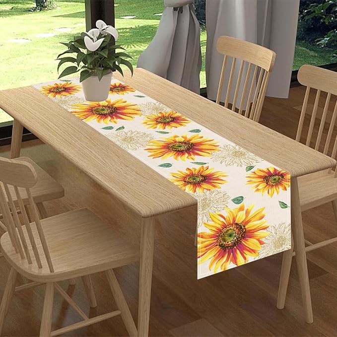 Summer Table Runner, Watercolor Yellow Floral Vase Spring Sunshine Farmhouse - Image 2