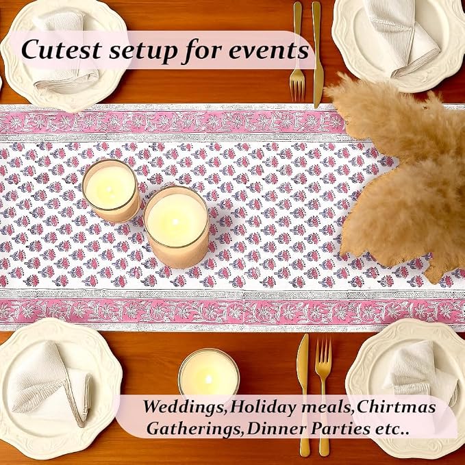 CPC Cotton Table Runner 16x90 Inch Block Printed Long Fall Table Runner - Image 6