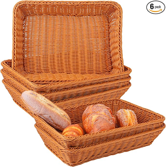 6 Pack 16 Inch Brown Wicker Bread Basket, Handmade Woven Organizer, Rectangular by IHDYPPEW