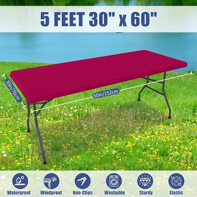 Spandex 5 Foot Rectangle Table Cloth 6 Pack, Elastic Fitted Tablecloths - Image 8