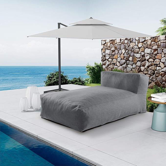 Bean Bag Lounger Chair, Oversized Olefin Patio Daybed, Charcoal Grey