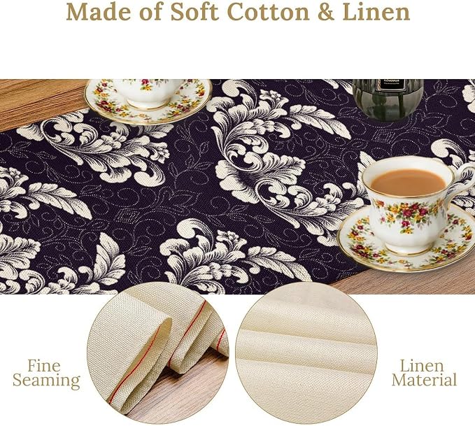 Gothic Table Runner, Antique Retro Damask Floral Bohemian Boho Purple Rustic - Image 6