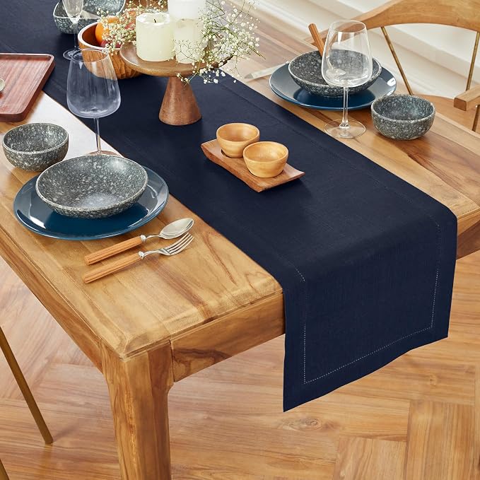 Solino Home Linen Navy Blue Table Runner 108 Inches Long by SolinoHome
