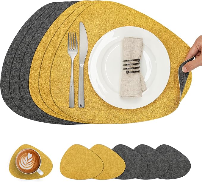 Placemats and Coasters, Washable Reversible Placemats Round Faux Leather by Chitomars