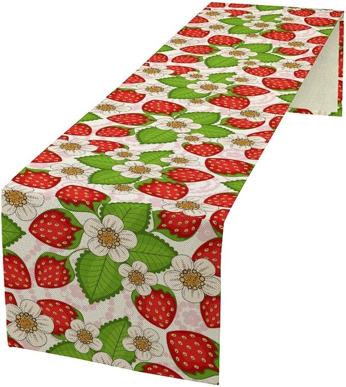 Spring Strawberry Table Runner, Floral Strawberries Flowers Leaf Season by Unknown