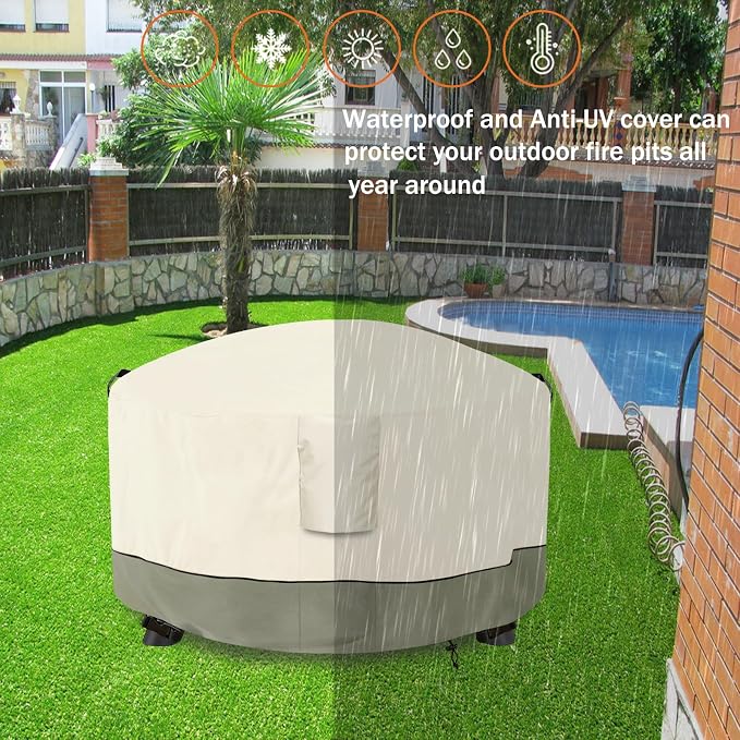 Fire Pit Cover, Outdoor Heavy Duty 600D 100% Waterproof Fire Pit Cover Round - Image 7