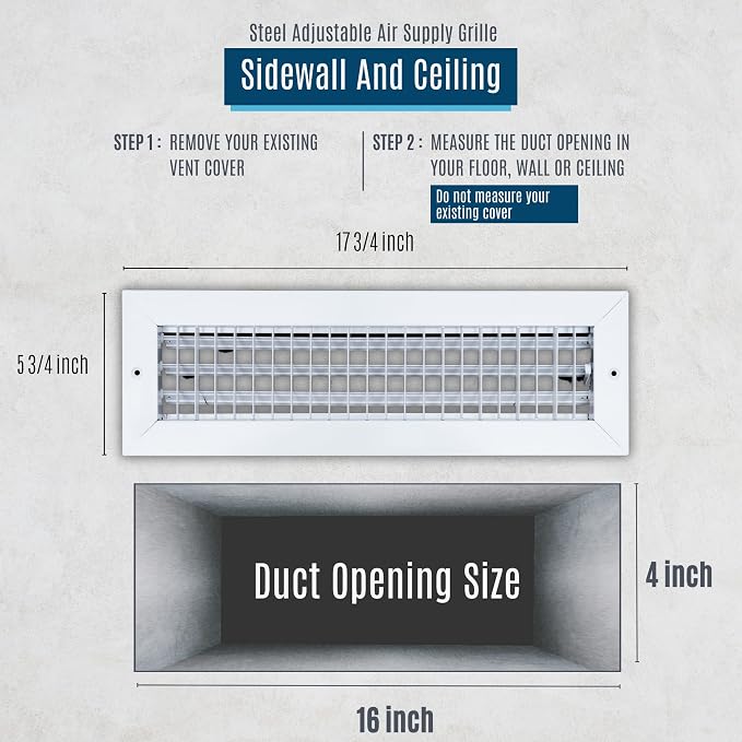 Fits 16x4 Duct Opening Steel Adjustable Air Supply Grille by Handua | Register - Image 2