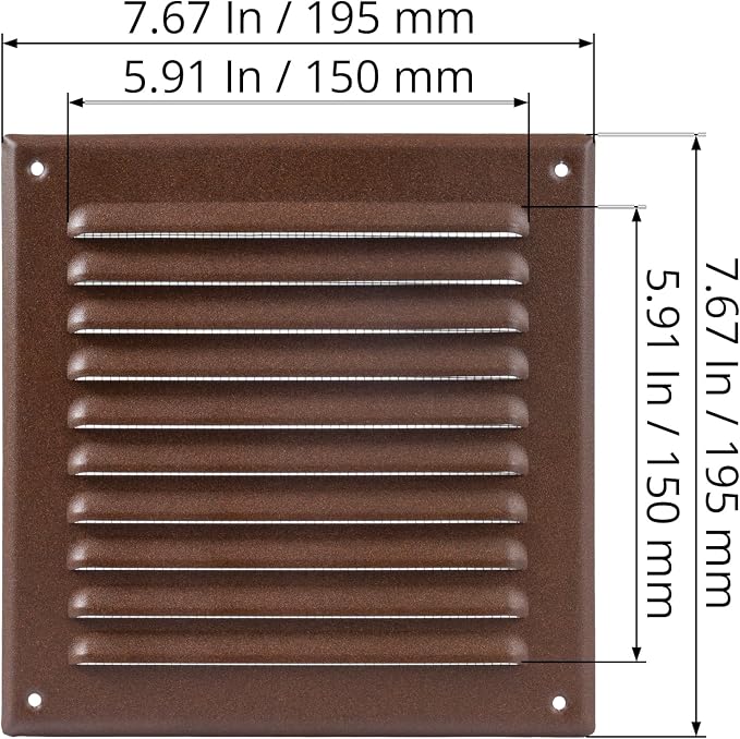 Square Ventilation Grille / 6" x 6" Inch Inside Measurement/Brown Metal Air - Image 2