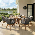 PURPLE LEAF 7 Pieces Patio Dining Set Wicker Outdoor Furniture Round Table and by PURPLELEAF