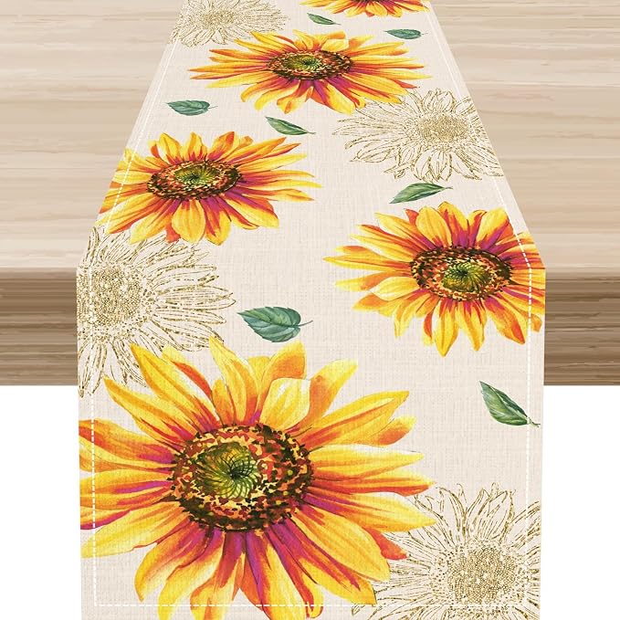 Summer Table Runner, Watercolor Yellow Floral Vase Spring Sunshine Farmhouse by Unknown