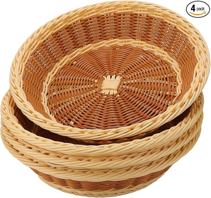 4 Pack Woven Bread Baskets, 11.5 Inch Round Imitation Rattan Basket Wicker by MUKLEI