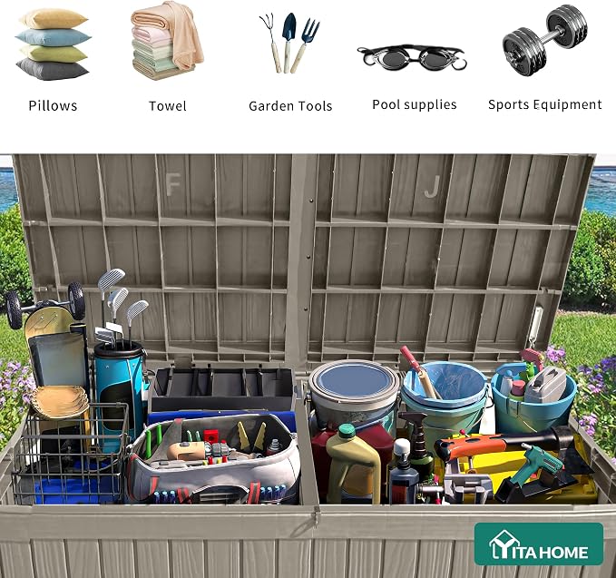 YITAHOME 150 Gallon Large Deck Box w/Divider, XL Waterproof Outdoor Storage - Image 4