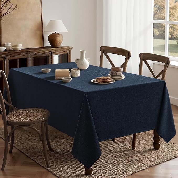 MIULEE Navy Blue Linen Polyester Tablecloth 60x104 Inch Rectangle Table Cloth - Image 6