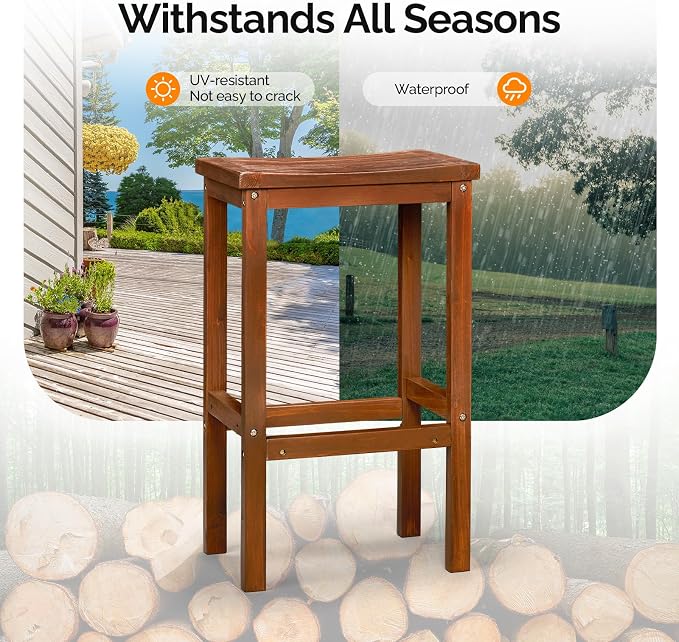 VINGLI 3-Piece Fir Wood Outdoor Bar Table and Chairs Set, Outdoor Bar Height - Image 5