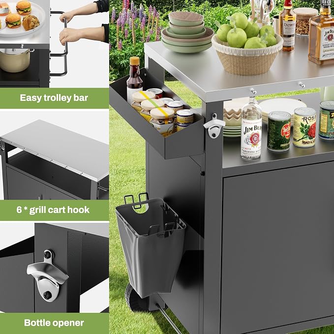 Outdoor Grill Cart with Patio Furniture, Outdoor Grill Table with Storage - Image 3