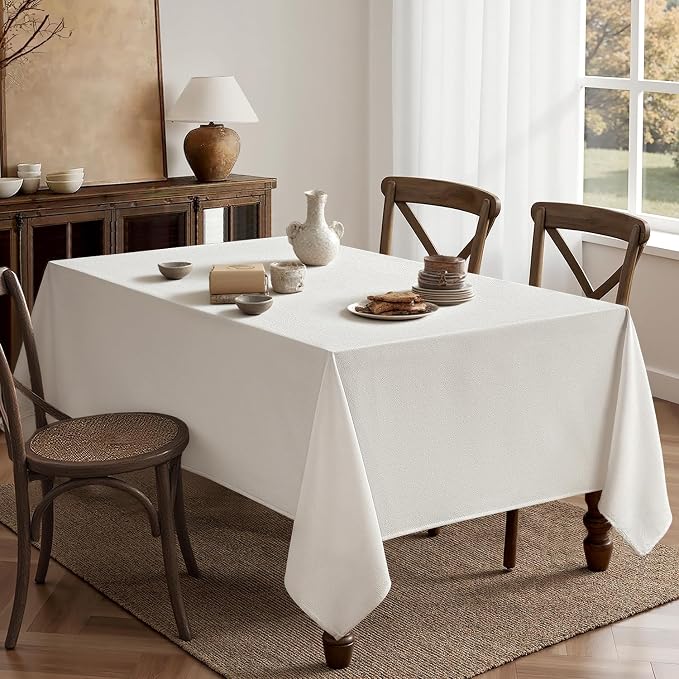 MIULEE White Linen Polyester Tablecloth 60x84 Inch Spring Rectangle Table Cloth - Image 6