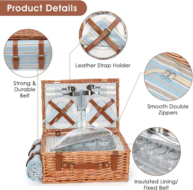 HappyPicnic Wicker Picnic Basket Set - Image 6