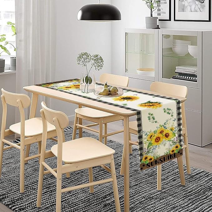Sunflower Table Runner, Buffalo Floral Seasons Spring Summer Fall Table Runner - Image 2